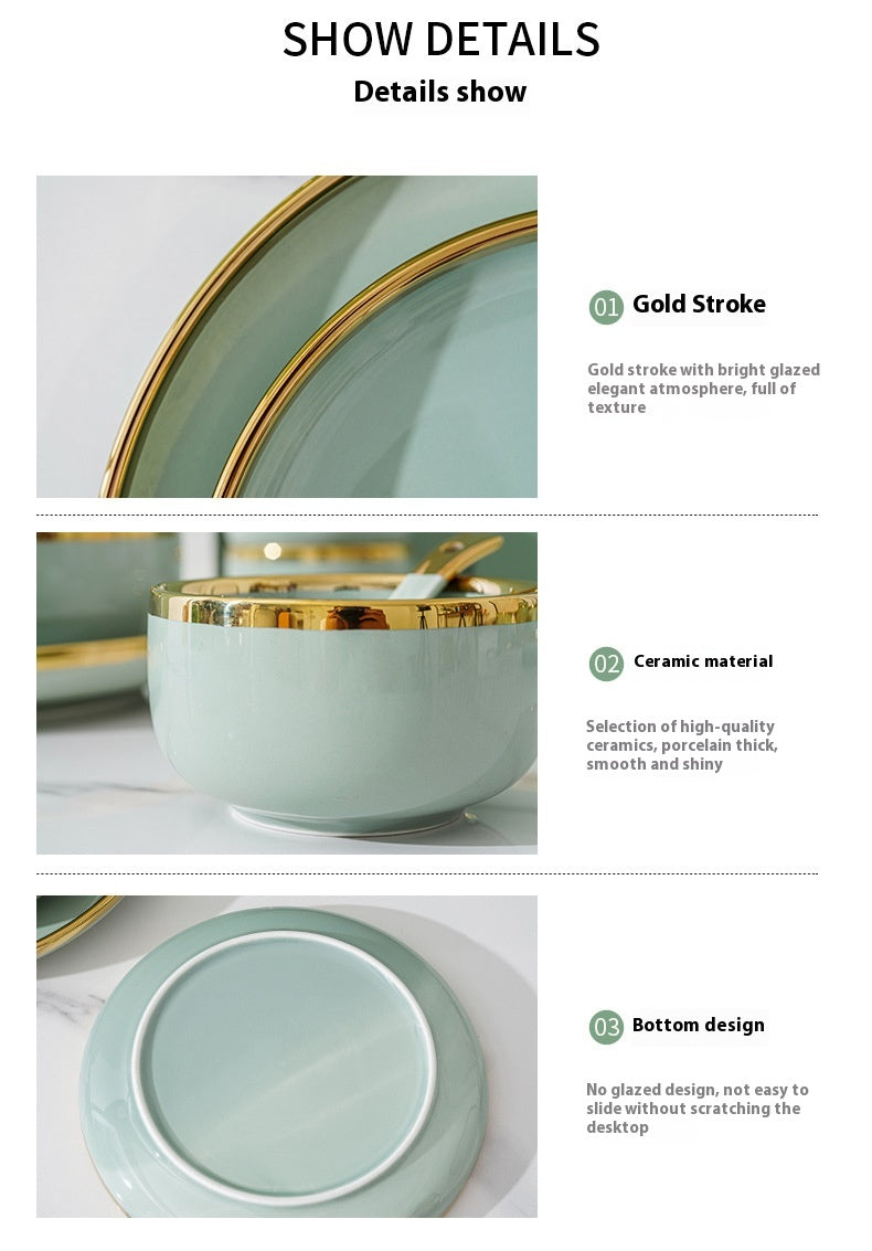 Gold-Edged Ceramic in Fruit Green (32-Piece Set with Gift Box)