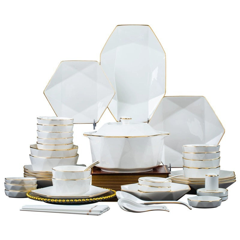 Nordic Elegant Gold Hexagonal Bone China Dinnerware