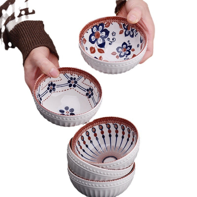 Retro Essence – 4.5" Japanese Style Ceramic Bowl Set of 6 | Porcelain Gift Set