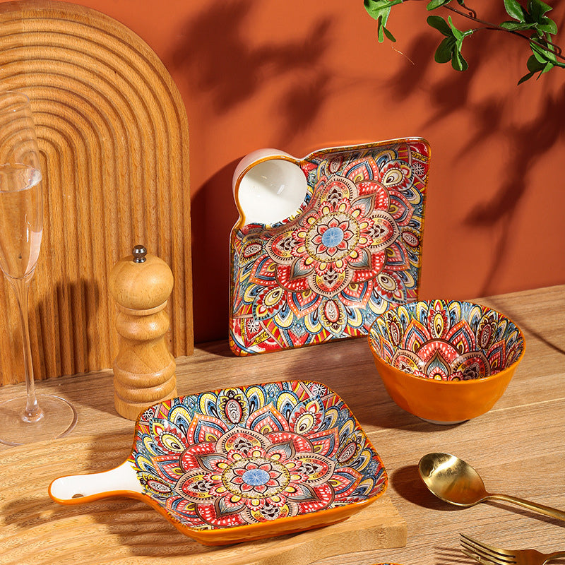 Boho Spirit – Ceramic Cutlery & Serveware Collection | Underglaze Color Bowls & Baking Pans