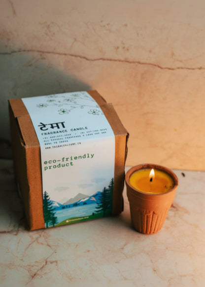 Tema Terracotta Kulhad Sandalwood Fragrance Soy Wax Candle | Handmade Eco-Friendly Clay Candle | Tribal Culture
