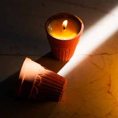 Tema Terracotta Kulhad Sandalwood Fragrance Soy Wax Candle | Handmade Eco-Friendly Clay Candle | Tribal Culture