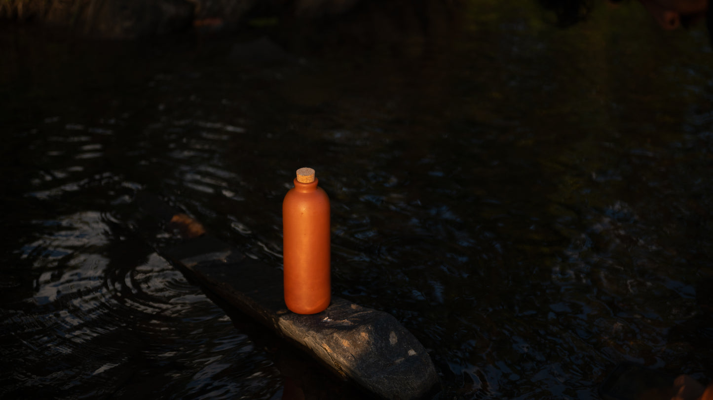 Minimal Cylindrical Terracotta Water Bottle with Cork Lid | Eco-Friendly Natural Cooling Bottle