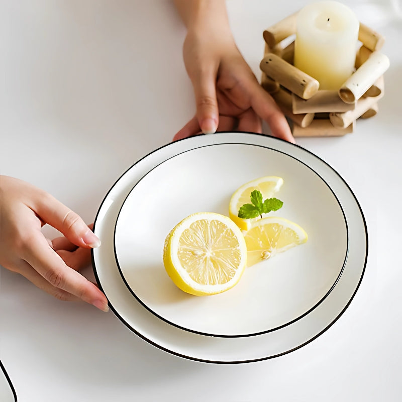 Elegant European Style Black Line Series Dinnerware 16 Pcs