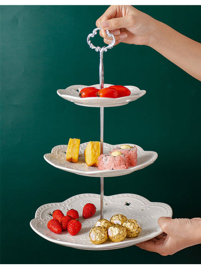 Lace Elegance – 3-Tier Ceramic Cake Stand Set | Round/Square Plates