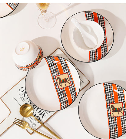 Regal Equine – Luxury Ceramic Dinner Set with Horse Motif | High-End Tableware