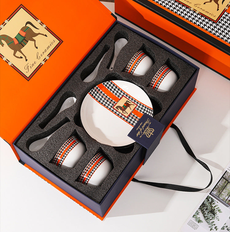 Regal Equine – Luxury Ceramic Dinner Set with Horse Motif | High-End Tableware