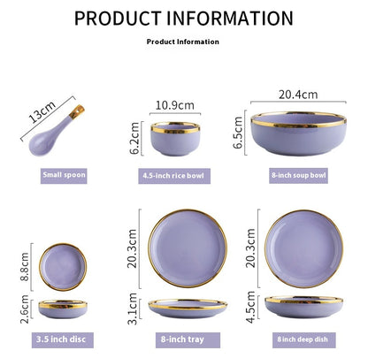 Royal Elegance: 32-Piece Luxury Gold-Edged Violet Ceramic Dinner set