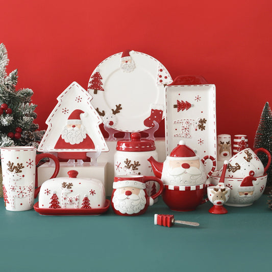 Nordic Stitching Santa Claus Dinnerware | 30 Pcs
