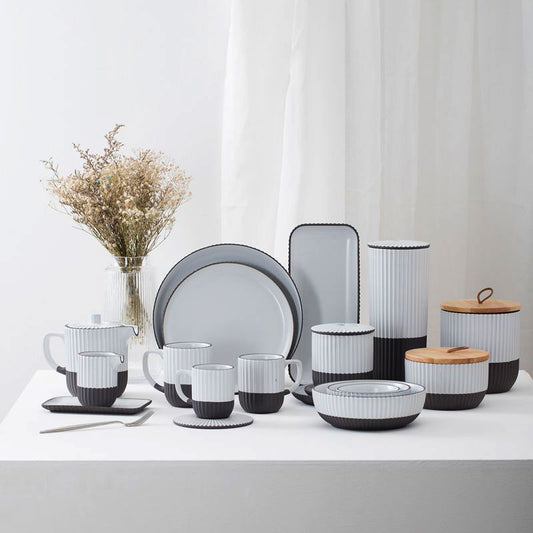 Roman Vertical Pattern Embossed Ceramic Dinner Set