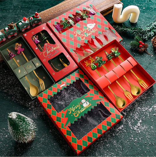 Golden Christmas Metal Spoon and Fork Set | 12 Pcs