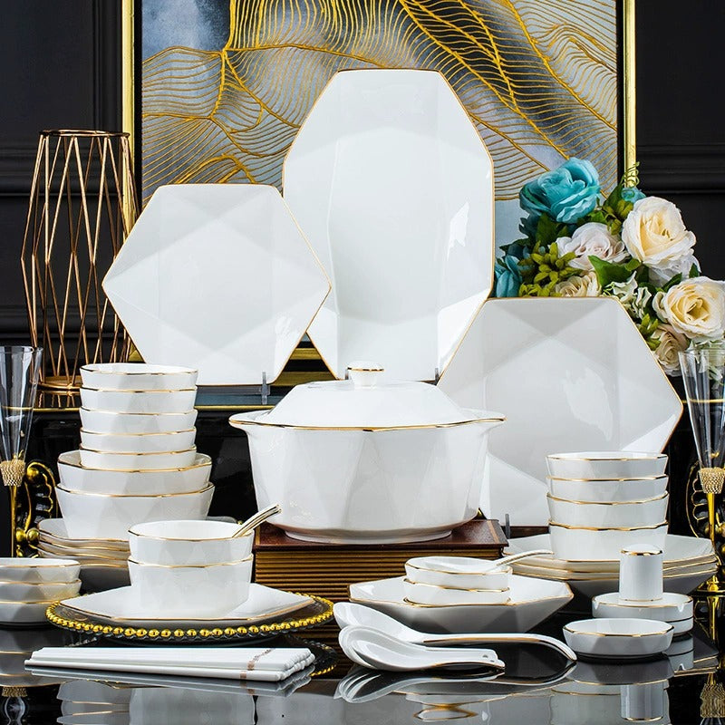 Nordic Elegant Gold Hexagonal Bone China Dinnerware