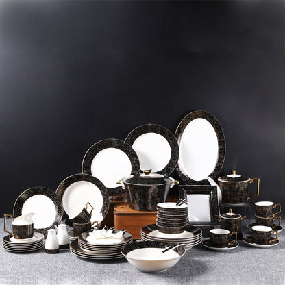 Marble Black Royal Style Luxury Dinnerware 58 Pcs