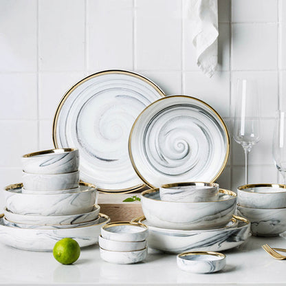 Modern Luxury White Marble Texture Gold-Edged Dinnerware