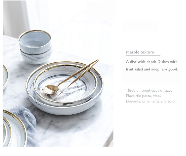 Modern Luxury White Marble Texture Gold-Edged Dinnerware