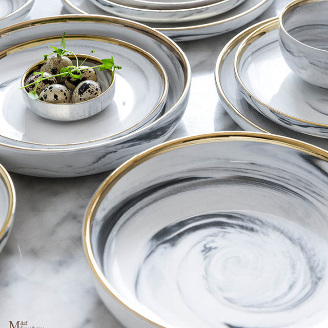 Modern Luxury White Marble Texture Gold-Edged Dinnerware