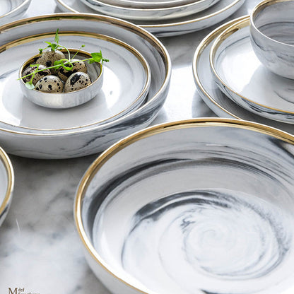 Modern Luxury White Marble Texture Gold-Edged Dinnerware