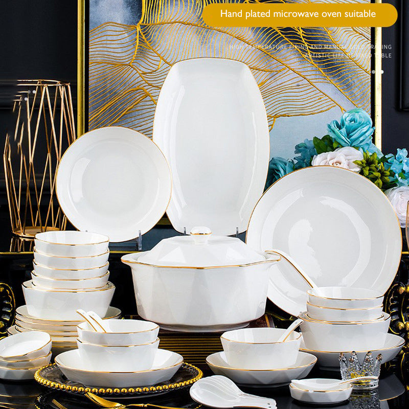 Nordic Elegant Gold Hexagonal Bone China Dinnerware