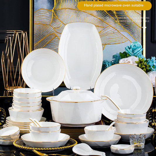 Nordic Elegant Gold Hexagonal Bone China Dinnerware