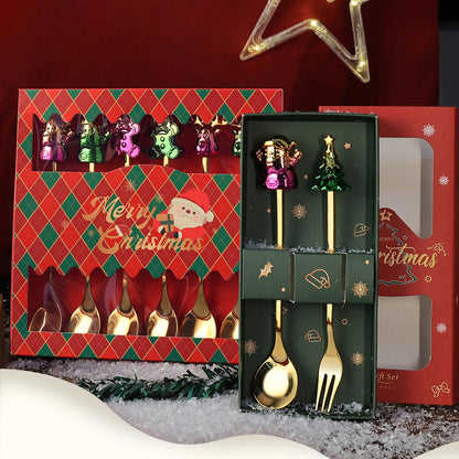 Golden Christmas Metal Spoon and Fork Set | 12 Pcs