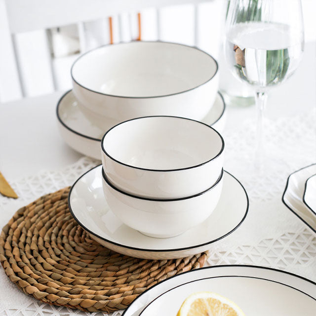 Elegant European Style Black Line Series Dinnerware 16 Pcs