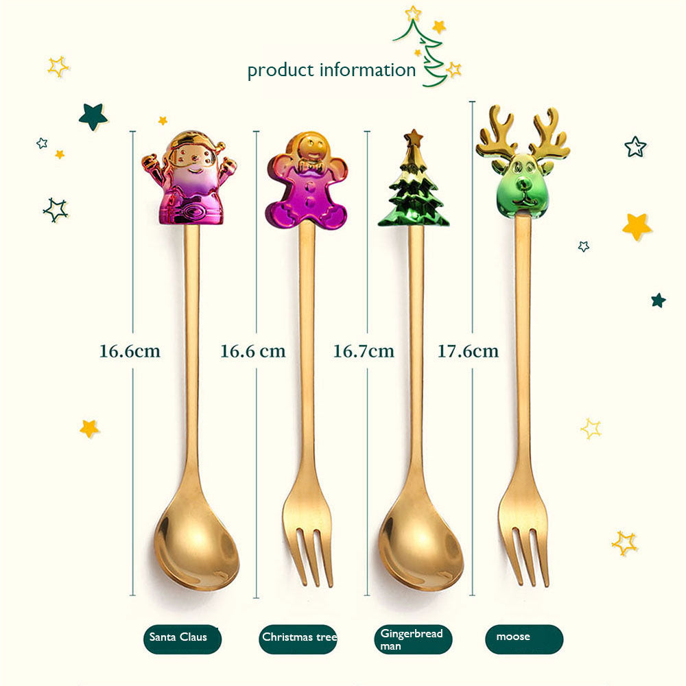 Golden Christmas Metal Spoon and Fork Set | 12 Pcs