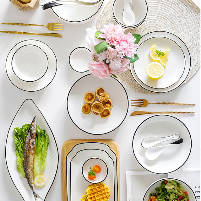 Elegant European Style Black Line Series Dinnerware 16 Pcs