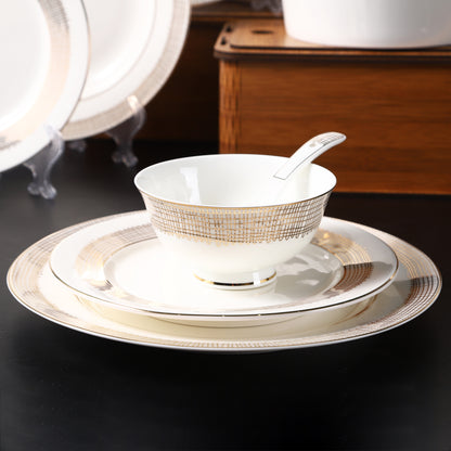 Luxury Pearl Golden Netted 58 Pcs Dinner / Tea Set with Gift Box