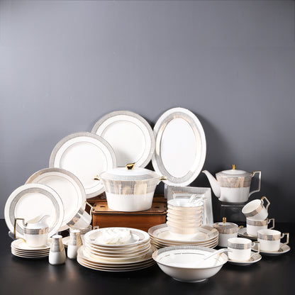 Luxury Pearl Golden Netted 58 Pcs Dinner / Tea Set with Gift Box