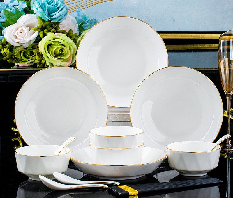Nordic Elegant Gold Hexagonal Bone China Dinnerware