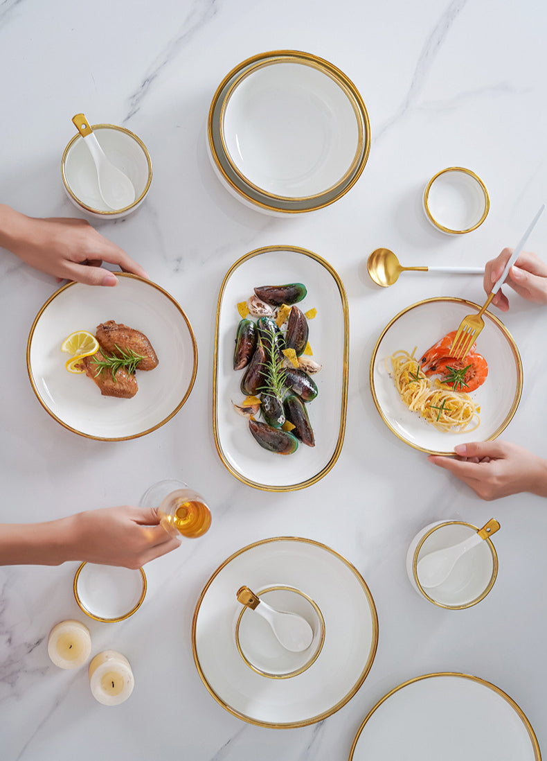Modern Luxury White Gold-Edged Dinnerware
