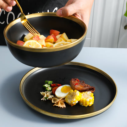 Elegant Black Dinner Set With Golden Rim
