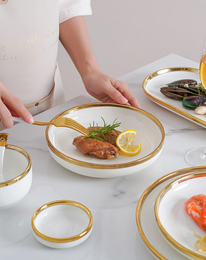 Modern Luxury White Gold-Edged Dinnerware