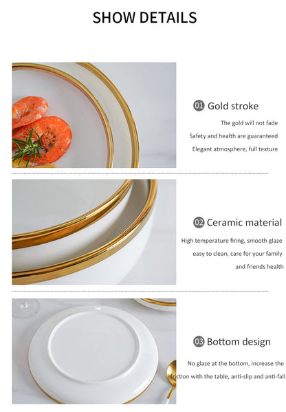 Modern Luxury White Gold-Edged Dinnerware