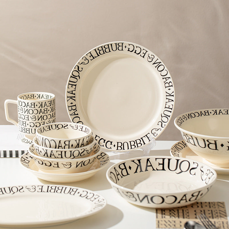 Minimalist Style Black Letter Ceramic 22 Pcs