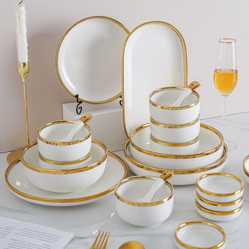 Modern Luxury White Gold-Edged Dinnerware