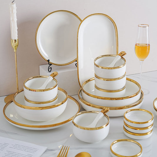 Modern Luxury White Gold-Edged Dinnerware