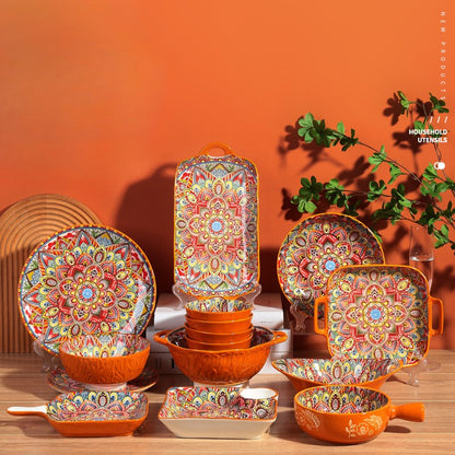 Boho Spirit – Ceramic Cutlery & Serveware Collection | Underglaze Color Bowls & Baking Pans