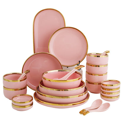 Modern Luxury Pink Gold-Edged Porcelain Dinnerware Set