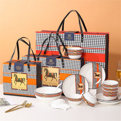 Regal Equine – Luxury Ceramic Dinner Set with Horse Motif | High-End Tableware