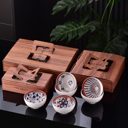 Retro Essence – 4.5" Japanese Style Ceramic Bowl Set of 6 | Porcelain Gift Set