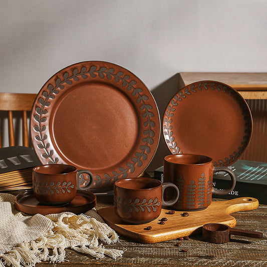 Maillard Style Retro Kiln- Transformed Ceramic Cups and Plates (12-Piece) Collection