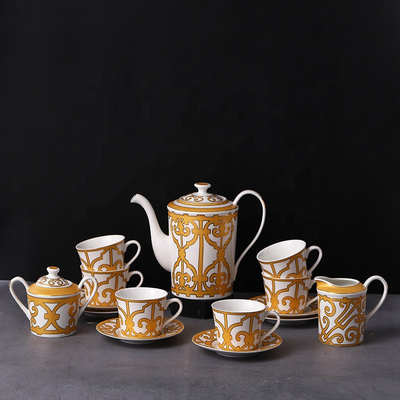 Lemon Luxe – Handcrafted Yellow Ceramic Cup & Saucer Set (15 pcs)