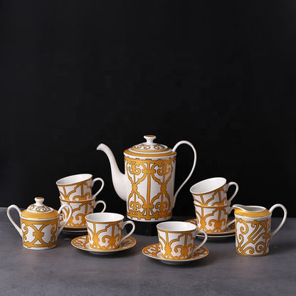 Lemon Luxe – Handcrafted Yellow Ceramic Cup & Saucer Set (15 pcs)