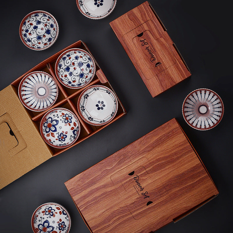 Retro Essence – 4.5" Japanese Style Ceramic Bowl Set of 6 | Porcelain Gift Set