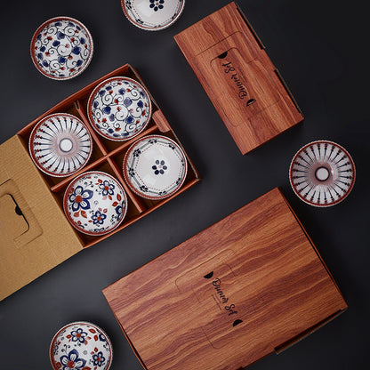 Retro Essence – 4.5" Japanese Style Ceramic Bowl Set of 6 | Porcelain Gift Set