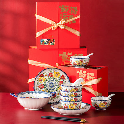 Boho Elegance – European Style Porcelain Dinnerware Gift Set in Premium Box