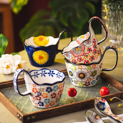 Handmade Bohemian Ceramic Mug – Floral Design, 400ml