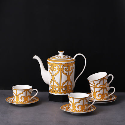 Lemon Luxe – Handcrafted Yellow Ceramic Cup & Saucer Set (15 pcs)