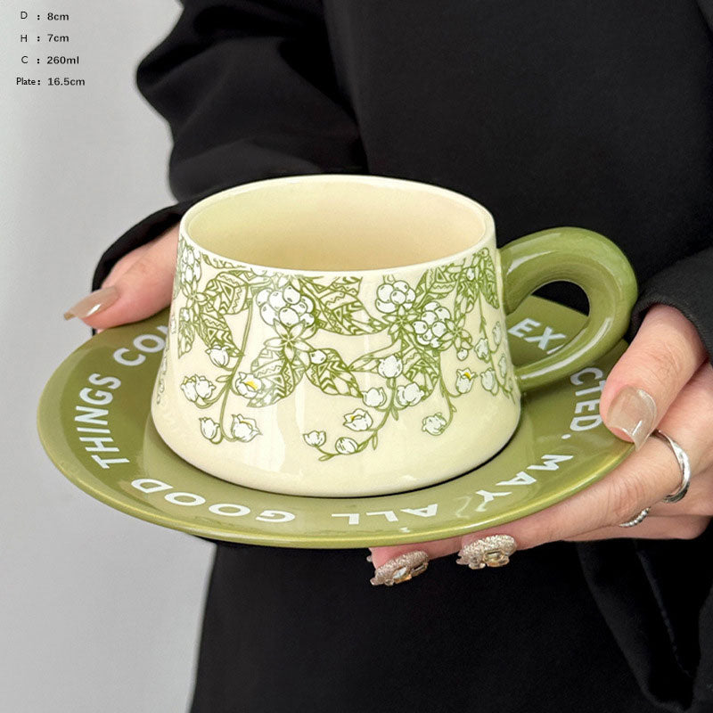 Vintage Green Kikyo Flower Coffee Cup 260ml Set of 2